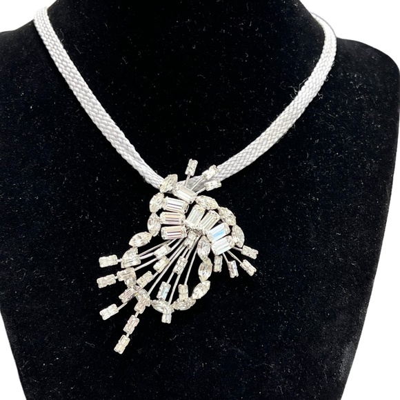 VINTAGE STAR ART STERLING CLEAR RHINESTONE CRYSTAL BROOCH PENDANT - Picture 8 of 13